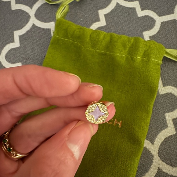 Tory Burch Gold-Tone Stud Earrings with Pale Pink Center - Picture 2 of 3